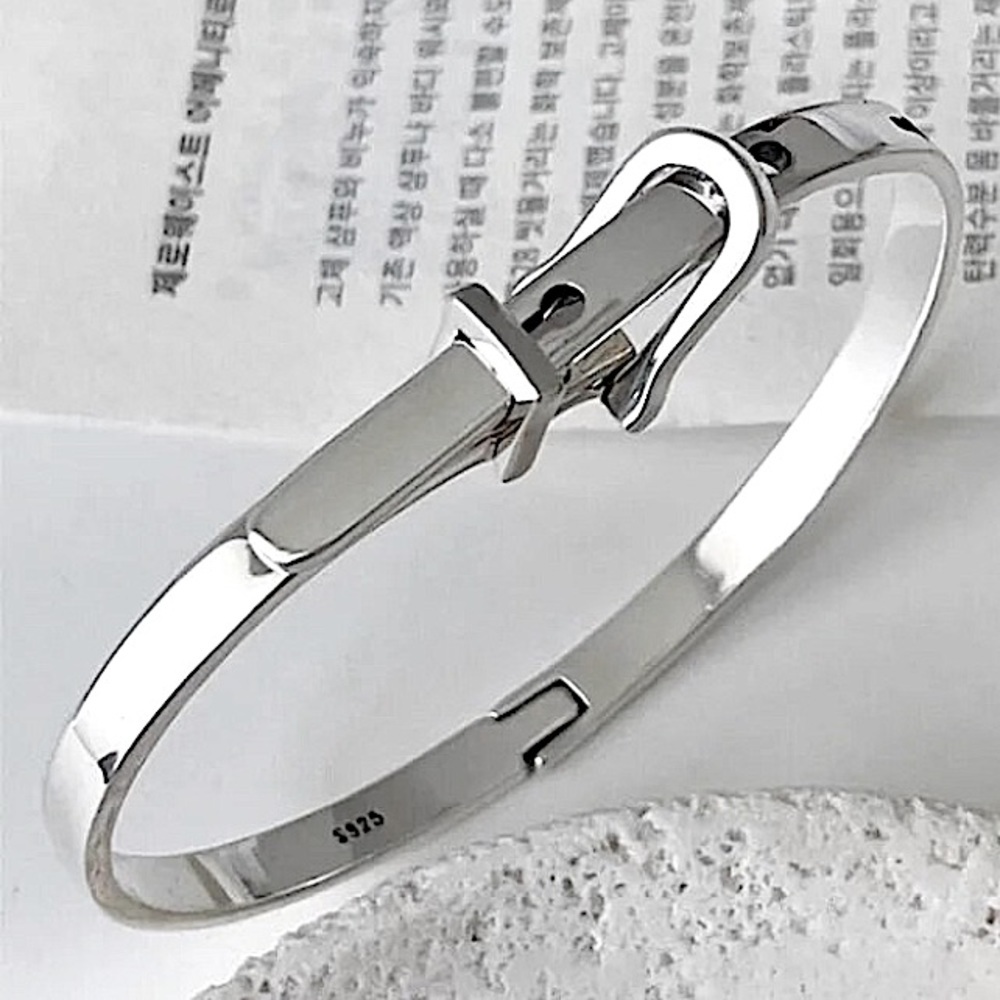 925 Sterling Silver Silver Bangle Bracelet Buckle Chic Tarnish Free - Picture 2 of 6